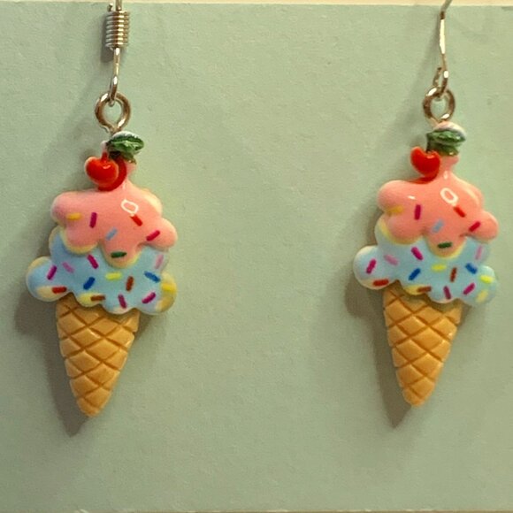 Ice Cream Earring, Funny Food Earring, Gift Idea, Ice Cream Cone Earring - Picture 3 of 7